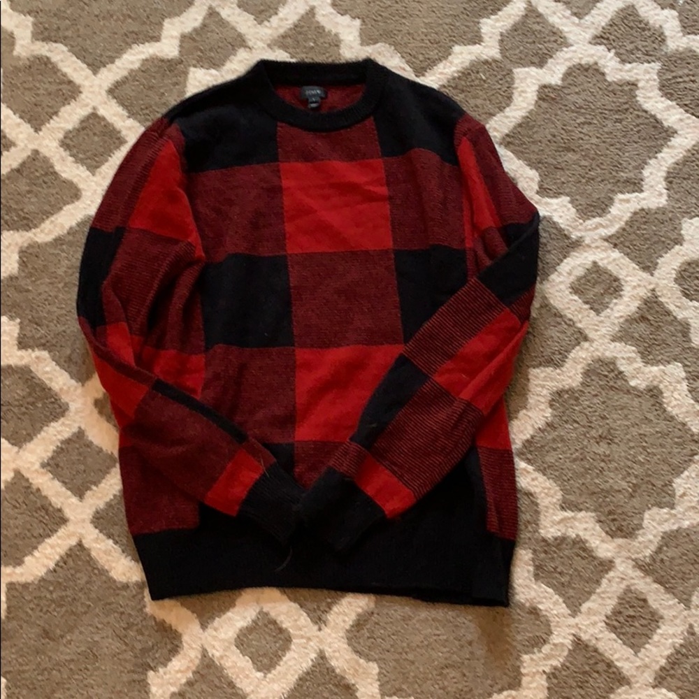 JCrew men’s patterned red and black sweater